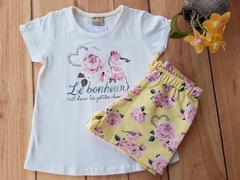 CONJUNTO INFANTIL MENINA BLUSA + SHORT PASSARINHO E ROSA MILON - Loja online - moda feminina e infantil - LOJA FLORBELLE