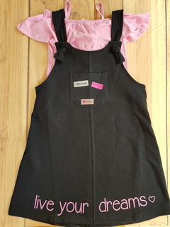 VESTIDO INFANTIL MENINA SALOPETE PRETO + BLUSA TIME KIDS