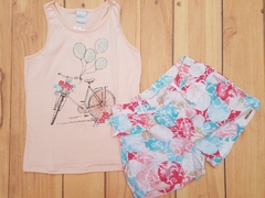 CONJUNTO INFANTIL MENINA REGATA BICICLETA ROSA + SHORT