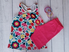 CONJUNTO INFANTIL MENINA REGATA + BERMUDA FLORES KYLY - Loja online - moda feminina e infantil - LOJA FLORBELLE