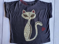 T-SHIRT BLUSA INFANTIL MENINA ESTAMPA GATO - loja online