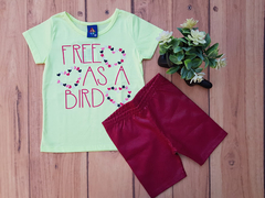 CONJUNTO INFANTIL MENINA BLUSA E BERMUDA FREE AS A BIRD PIPA