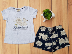 CONJUNTO INFANTIL MENINA BLUSA + SHORT PASSARINHO E ROSA MILON