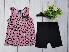 CONJUNTO INFANTIL MENINA BLUSA MANCHA E SHORT PIPA