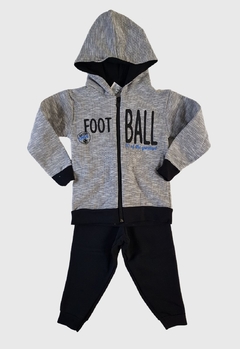 CONJUNTO INFANTIL MENINO JAKI MALHAS MANGA LONGA MOLETOM FOOT BALL CINZA