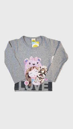 BLUSA INFANTIL MENINA JAKI MALHAS MANGA LONGA BONECA CINZA - loja online