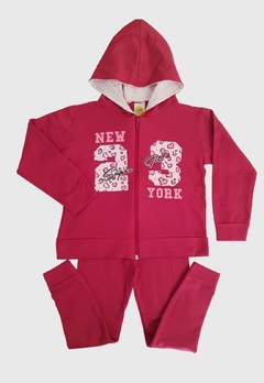 CONJUNTO INFANTIL MENINA JAKI MALHAS MOLECOTTON MANGA LONGA NEW YORK GROSELHA