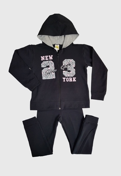 CONJUNTO INFANTIL MENINA JAKI MALHAS MOLECOTTON MANGA LONGA NEW YORK PRETO