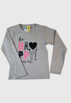 BLUSA INFANTIL MENINA JAKI MALHAS MANGA LONGA HAPPY CINZA