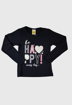 BLUSA INFANTIL MENINA JAKI MALHAS MANGA LONGA HAPPY PRETO