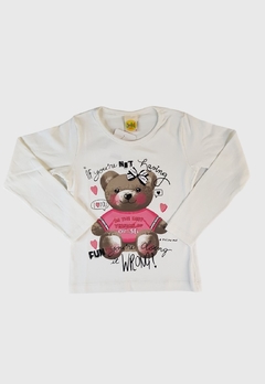 BLUSA INFANTIL MENINA JAKI MALHAS MANGA LONGA URSA PÉROLA