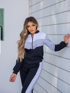 CONJUNTO MOLETOM FEMININO CINZA E PRETO - loja online