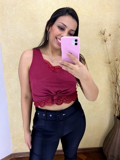 CROPPED RENDA E SUEDE MARSALA