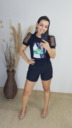 SHORT FEMININO BENGALINE COM CINTO PRETO - loja online