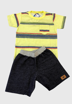 CONJUNTO INFANTIL MENINO CAMISETA + SHORT ESTAMPA LISTRA MARLAN - loja online