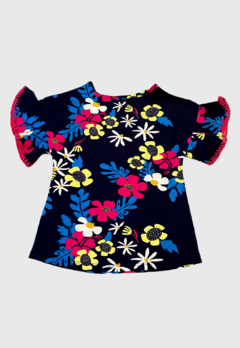 BLUSA INFANTIL MENINA VERÃO ESTAMPADO FLOR NANAI AZUL MARINHO - comprar online