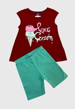 CONJUNTO INFANTIL MENINA BLUSA E BERMUDA COTON LOVE CREAM PIPA