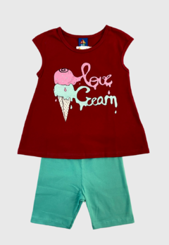 CONJUNTO INFANTIL MENINA BLUSA E BERMUDA COTON LOVE CREAM PIPA - comprar online