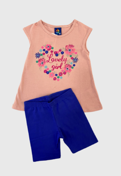 Imagem do CONJUNTO INFANTIL MENINA BLUSA E BERMUDA COTON CORAÇÃO PIPA