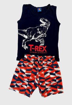 CONJUNTO INFANTIL MENINO CAMISETA + BERMUDA TACTEL VERÃO T-REX PIPA - loja online