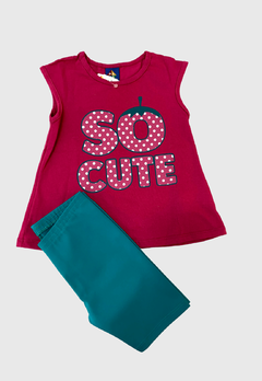 CONJUNTO INFANTIL MENINA BLUSA SÓ CUTE E BERMUDA COTON PIPA