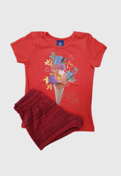 CONJUNTO INFANTIL MENINA BLUSA E BERMUDA FLOR SORVETE COTON PIPA nr 3 na internet