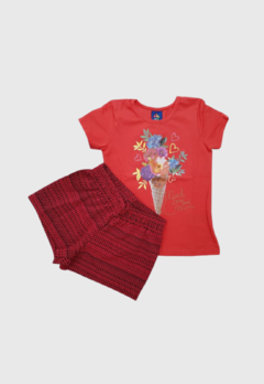 CONJUNTO INFANTIL MENINA BLUSA E BERMUDA FLOR SORVETE COTON PIPA nr 3 - loja online