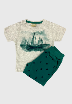 CONJUNTO INFANTIL BEBE MILON MENINO CAMISETA E BERMUDA BARCO