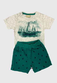 CONJUNTO INFANTIL BEBE MILON MENINO CAMISETA E BERMUDA BARCO