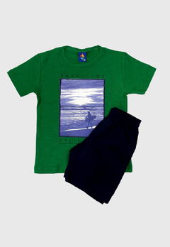 CONJUNTO INFANTIL MENINO CAMISETA SURFE TIME+ BERMUDA VERÃO PIPA