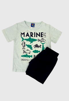 CONJUNTO INFANTIL MENINO CAMISETA MARINE + BERMUDA VERÃO PIPA