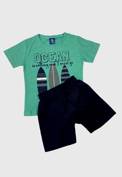 CONJUNTO INFANTIL MENINO CAMISETA OCEAN + BERMUDA VERÃO PIPA