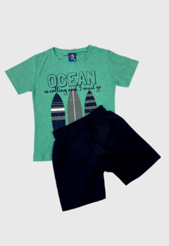 CONJUNTO INFANTIL MENINO CAMISETA OCEAN + BERMUDA VERÃO PIPA - loja online