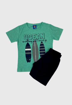 CONJUNTO INFANTIL MENINO CAMISETA OCEAN + BERMUDA VERÃO PIPA - comprar online