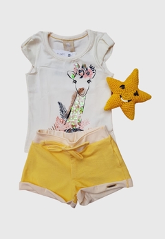 CONJUNTO INFANTIL MENINA COLORITTA BLUSA E SHORT GIRAFA