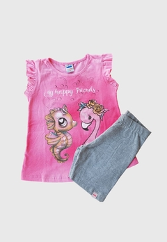 CONJUNTO INFANTIL MENINA MARLAN BLUSA + SHORT CAVALO MARINHO