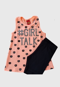 CONJUNTO INFANTIL MENINA KYLY REGATA + BERMUDA ESTAMPA GIRL TALK