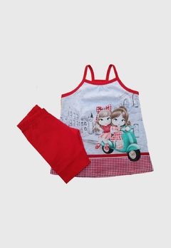 CONJUNTO INFANTIL MENINA KYLY BLUSA E BERMUDA MOTO VERMELHO - comprar online