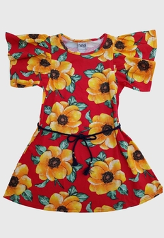 VESTIDO INFANTIL MENINA NANAI FLORIDO VERMELHO