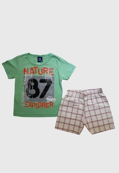 CONJUNTO INFANTIL MENINO CAMISETA NATURE EXPLORER+ BERMUDA VERÃO PIPA