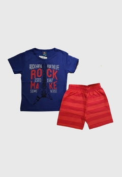 CONJUNTO INFANTIL MENINO CAMISETA ROCK + BERMUDA LISTRADA PIPA