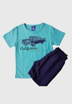 CONJUNTO INFANTIL MENINO CAMISETA CARRO CALIFORNIA+ BERMUDA VERÃO PIPA