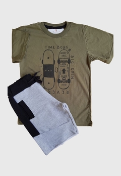 CONJUNTO INFANTIL MENINO TIME KIDS CAMISETA SKATE E BERMUDA MOLETOM - loja online