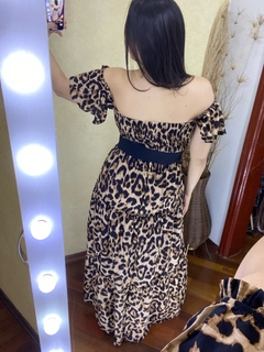 VESTIDO LONGO MANGA CIGANINHA COM LASTEX NO BUSTO ESTAMPADO ANIMAL PRINT ONÇA - Loja online - moda feminina e infantil - LOJA FLORBELLE