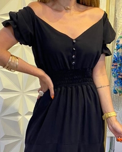 VESTIDO FEMININO MIDI OMBRO A OMBRO PRETO - comprar online