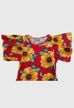 VESTIDO INFANTIL MENINA NANAI FLORIDO VERMELHO - comprar online