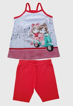 CONJUNTO INFANTIL MENINA KYLY BLUSA E BERMUDA MOTO VERMELHO