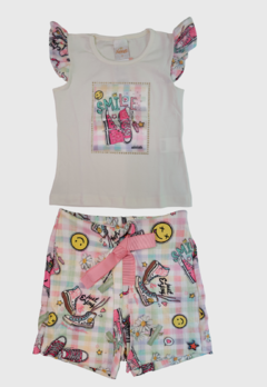 CONJUNTO INFANTIL MENINA ALEKIDS BLUSA E SHORT SAIA SMILE