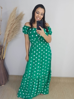 VESTIDO LONGO CIGANINHA ESTAMPA POA VERDE - comprar online