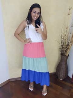 VESTIDO BLOCO DE CORES ALÇA AMARRAR